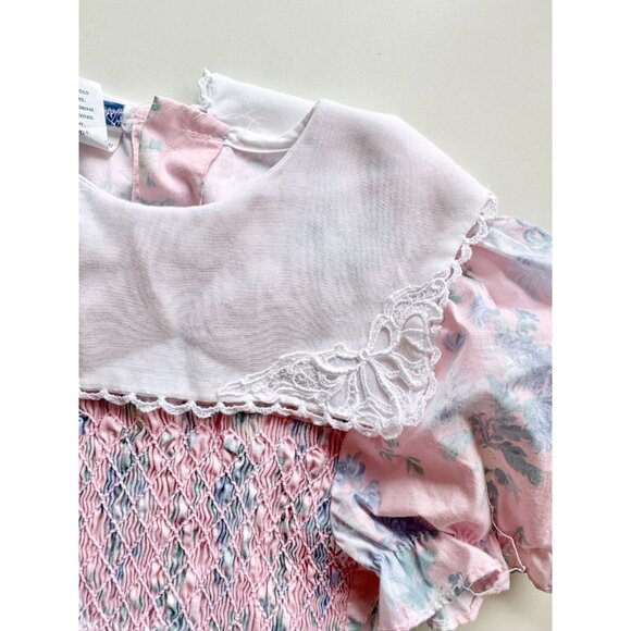 Vintage POLLY FLINDERS Pink Floral Polycotton Smocked Fit & Flare Dress, Size 7 - Picture 5 of 9